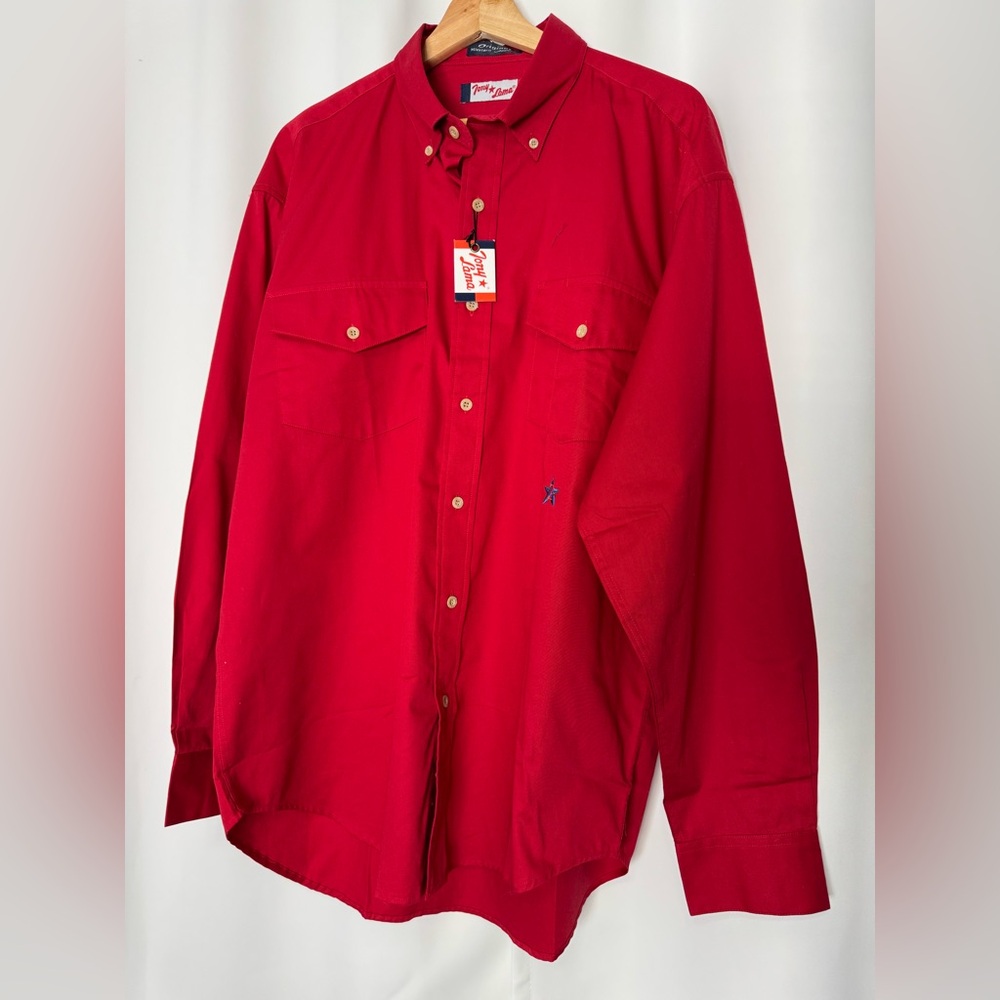Vintage Tony Lama Men’s Red Button-Up Shirt Large